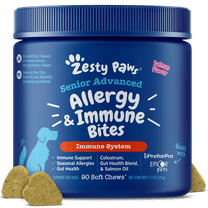 Zesty Paws Senior Advanced Allergy & Immune Bites for Senior Dogs, Allergy Relief and Immune Support, Salmon Flavor, 90 ct