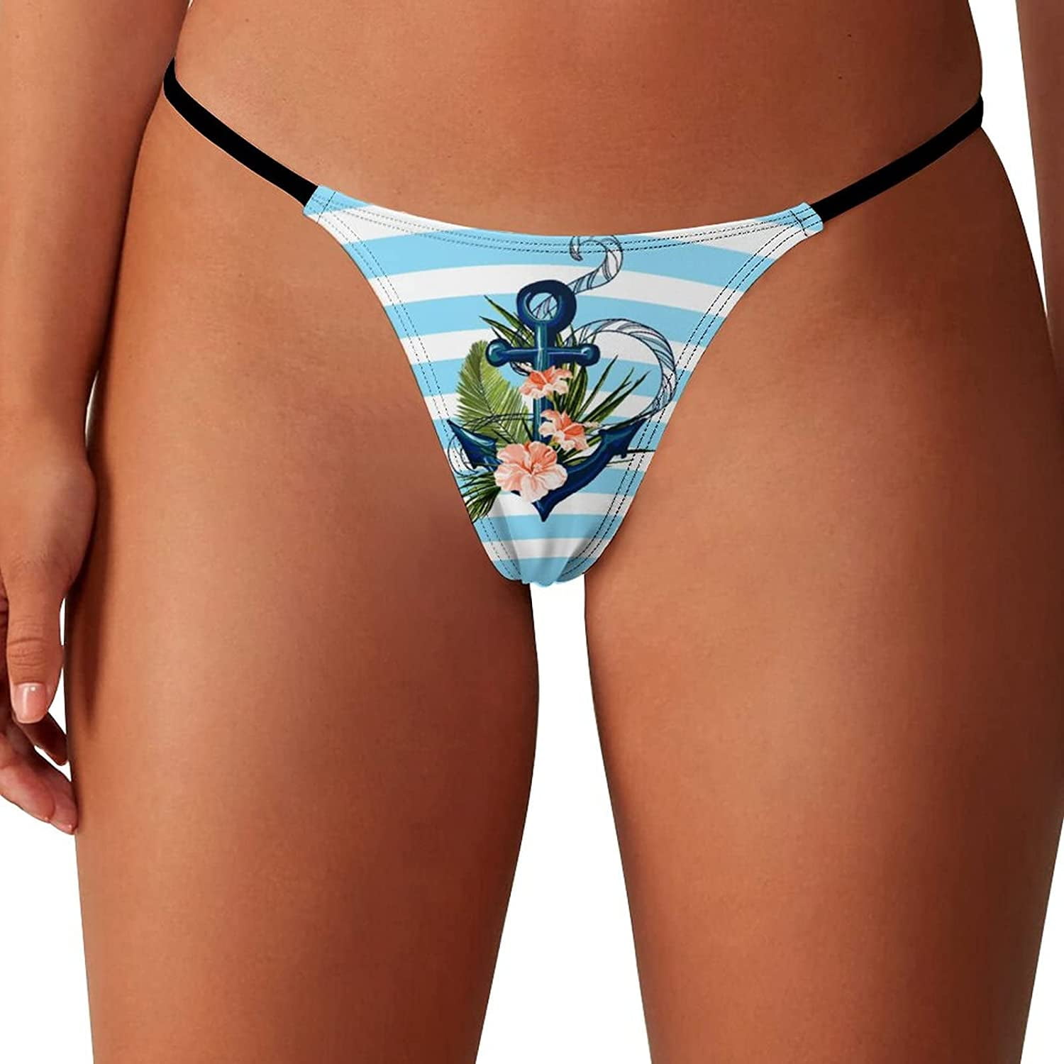Hawaiian Hibiscus Anchor Women's GString Thongs Low Rise Hipster