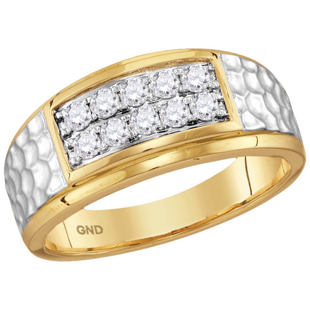 AA Jewels Size 10 10k Yellow Gold Mens Round Diamond Cluster 2tone