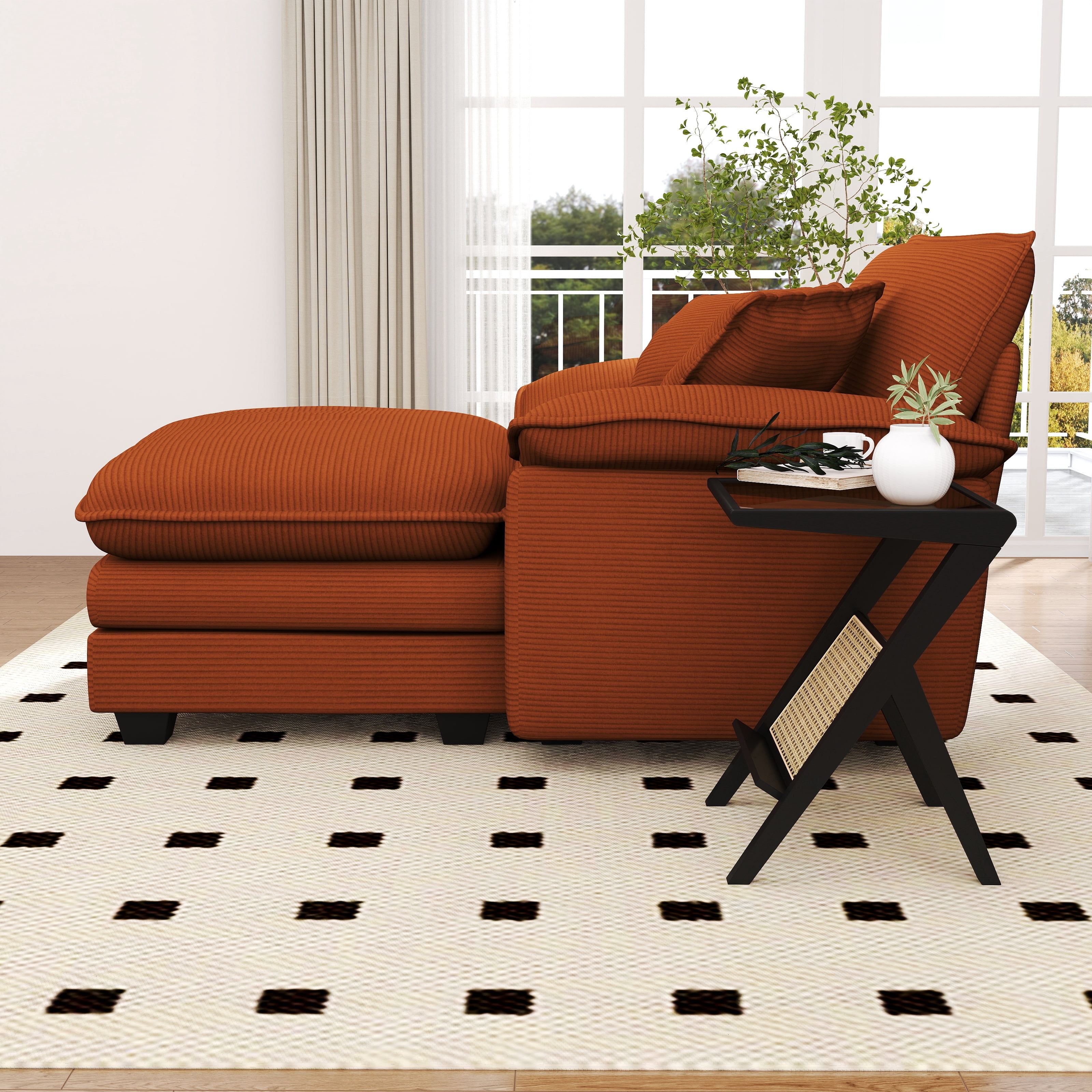 Lunale Oversized Lounge Chair & Ottoman Set - 48" Cloud Corduroy Accent Armchair for Modern Living/Bedroom, Orange Corduroy