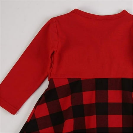 

nsendm 2x Dress Xmas Toddler Kids Baby Girls Long Sleeve Patchwork Plaid Bowknot School Outfits for Girls Dress Red 18-24 Months