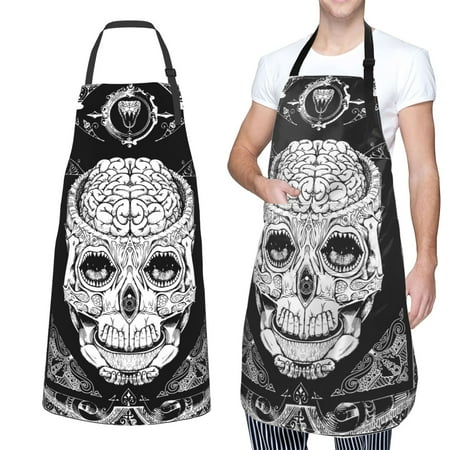 

XMXT 1 Pcs Waterproof Kitchen Cooking Apron Cosmic Skull Design Print Adjustable Aprons for Women Men with Pockets