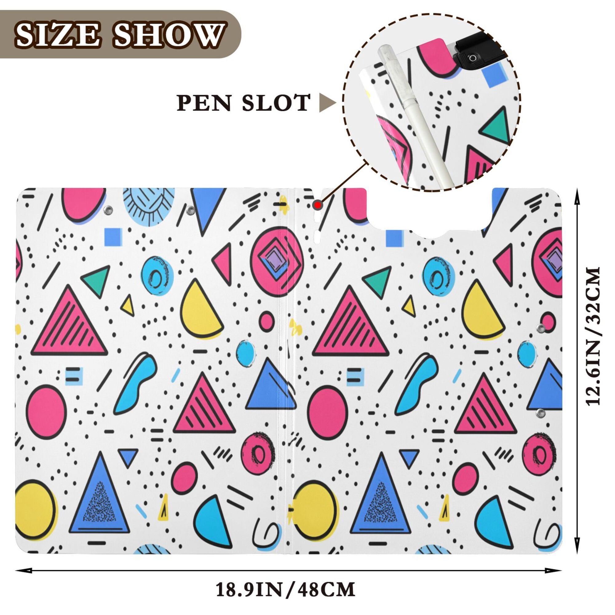 FORMRS A4 Clipboard Folder with Pen Holder Horizontal Foldable School Office Binder, Red Retro Pattern