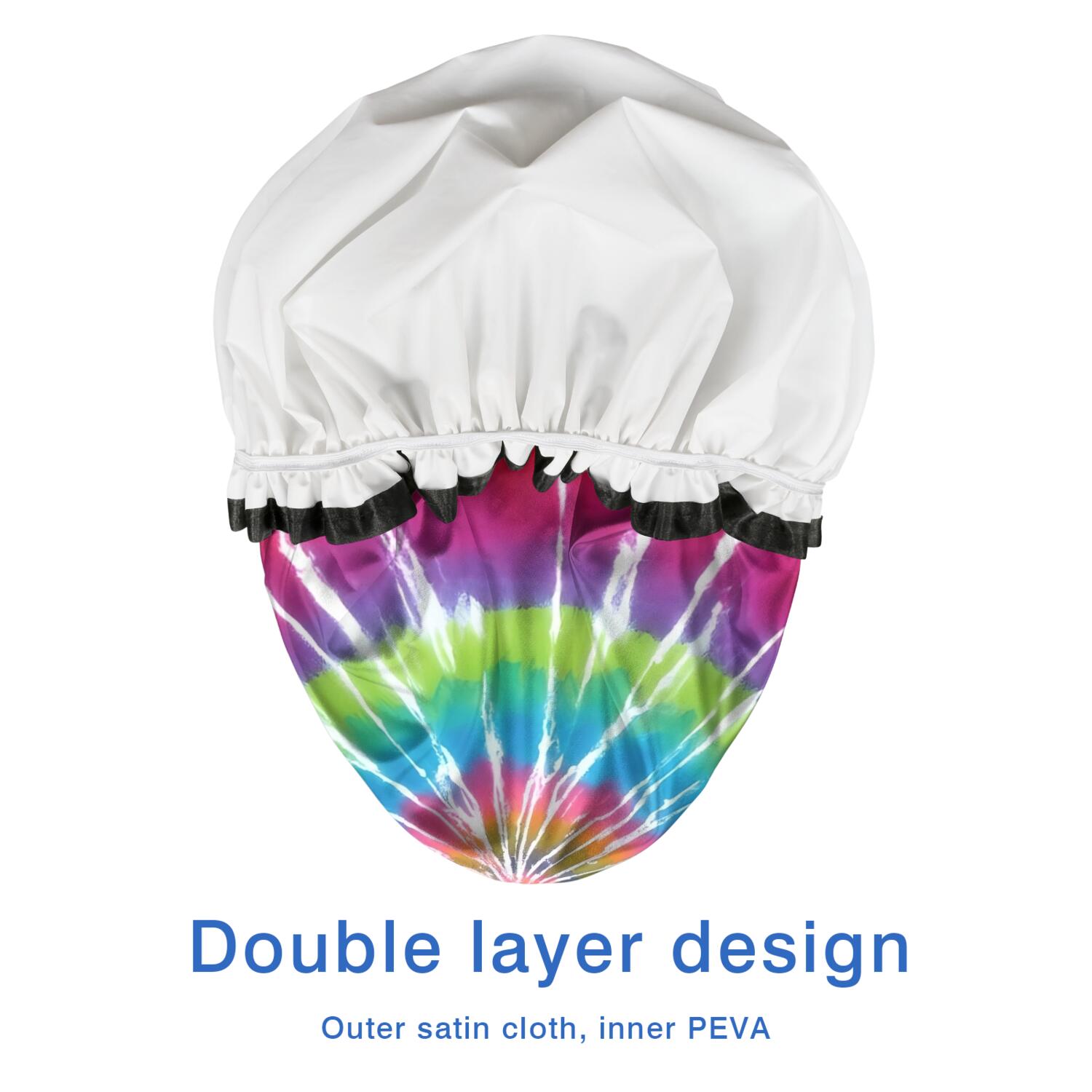 Shower Caps,Rainbow Tie Dye Mandala Pattern Waterproof Shower Cap for Women 4 Pieces,Double Reusable Hair Cover for Shower PEVA Elastic Stretch Hem