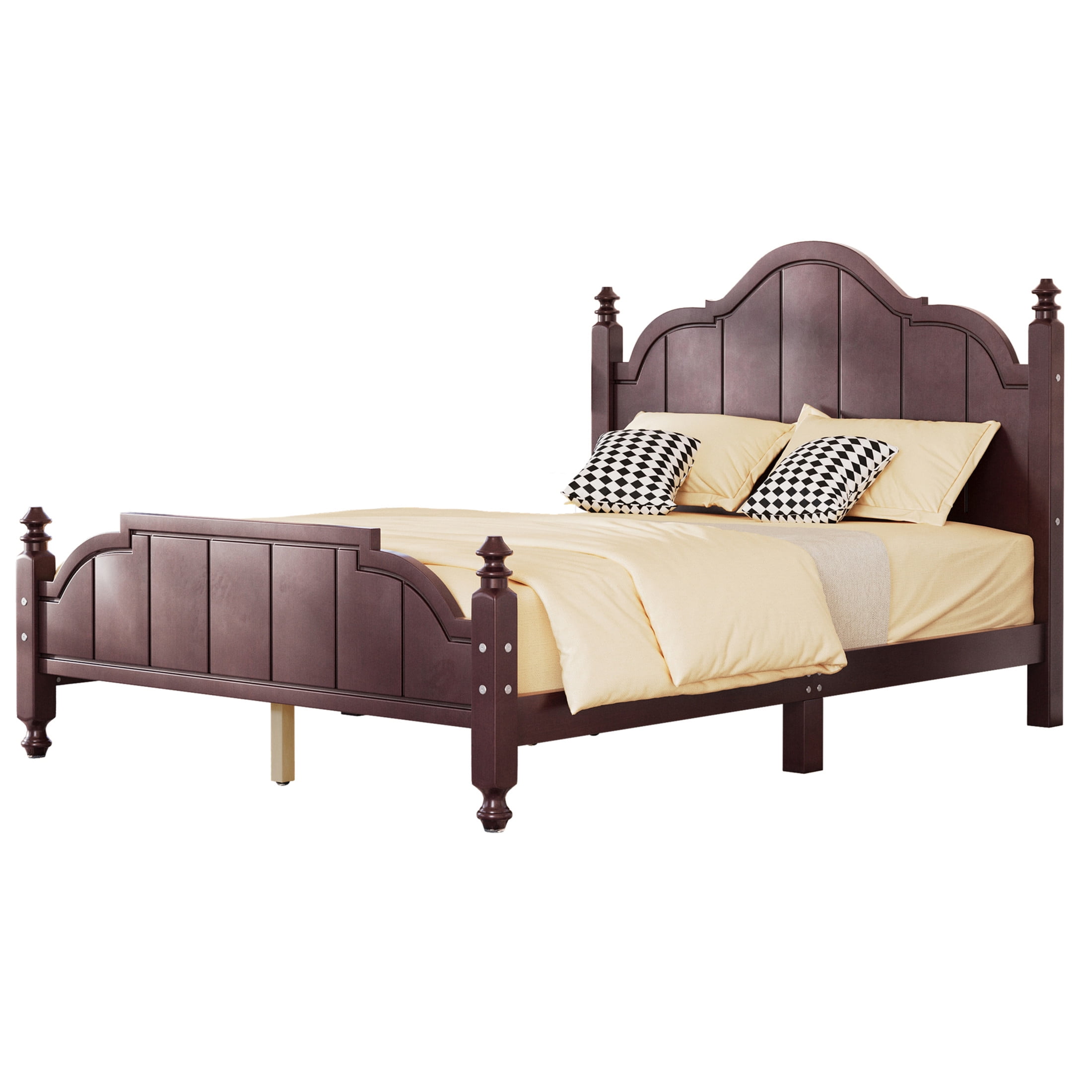 Noble House Full Bed Frame with Headboard, Vintage Wooden Platform Bed with Slat Support, Espresso