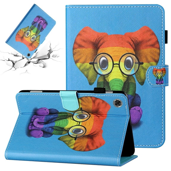 SaniMore Full Protective Case for Samsung Galaxy Tab A8 Case 10.5" 2022 SM-X200/X205, PU Leather Case Magnetic Clasp Card Slot Pen Holder Anti-slip Strip Auto Wake/Sleep Kickstand, Colorful Elephant