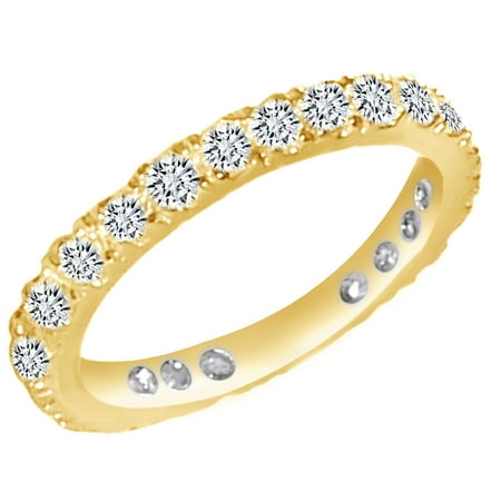 White Sapphire Eternity Ring - Round Cut Simulated White Sapphire Eternity Ring In 14k Yellow Gold Over Sterling Silver Ring Size-9.5