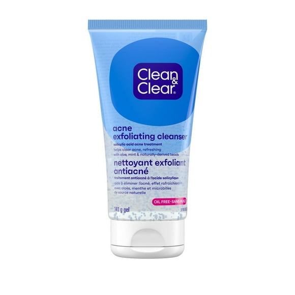 Clean & Clear Acne Exfoliating Cleanser, Oil-Free Daily Salicylic Acid Acne Treatment with Aloe, Mint & Gentle Exfoliators Refreshes Skin, Helps Clears Acne & Prevent Pimples, Oil-Free, 141 g