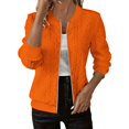 thumbnail image 2 of thefmos Women's Zip Up Long Sleeve Knit Jacket Solid Color Casual Slim Fit Outerwear Fashion Fall Winter Clothes, Orange XL, 2 of 6