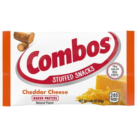 COMBOS Stuffed Snacks Cheddar Cheese Baked Pretzel Snacks, 1.8 oz Bag