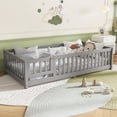 thumbnail image 7 of JOYFULIN Twin Size Floor Bed with Slats and Fence for Kids, Solid Wood Montessori Floor Bed with Door and Safety Guardrails for Girls, Boys, No Box Spring Needed, Gray, 7 of 7