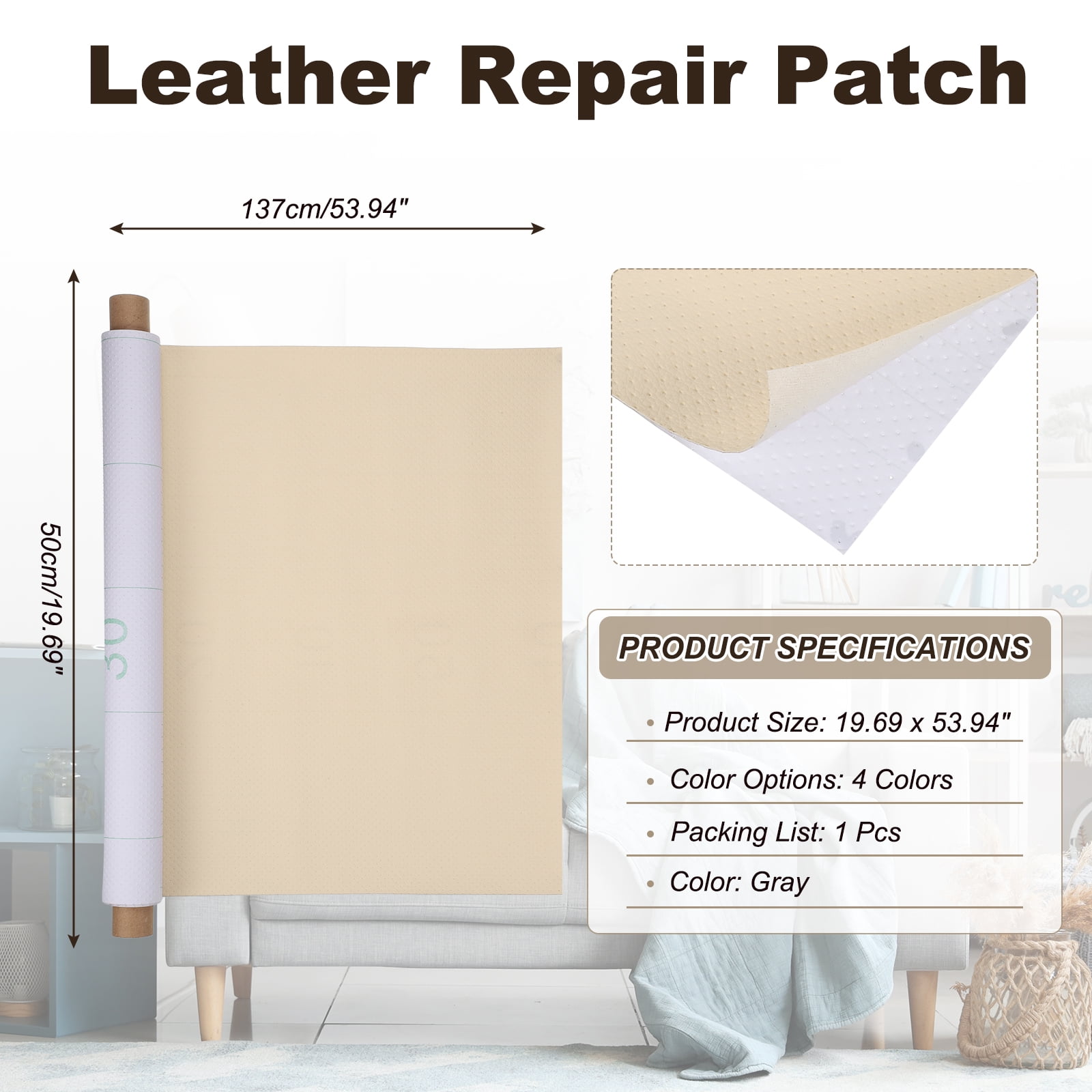 Leather Repair Patch for Furniture and Car Seats - Self-Adhesive and Breathable