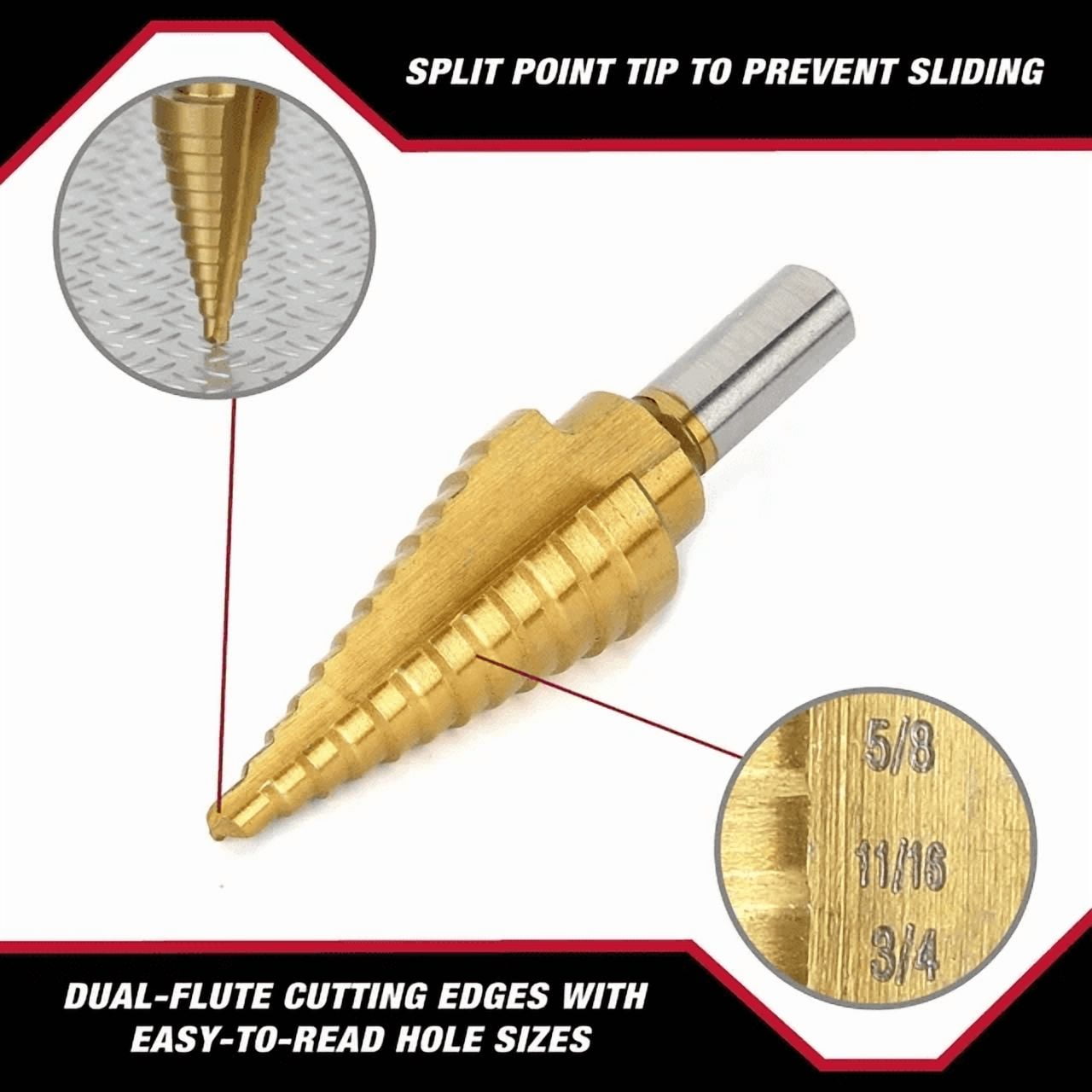 Hyper Tough 12-Step Split Point Titanium Coated Drill Bit, 3/16 - 7/8-inch, Model 42536, HYPERTOUGH PL HT STEP DRILL BIT