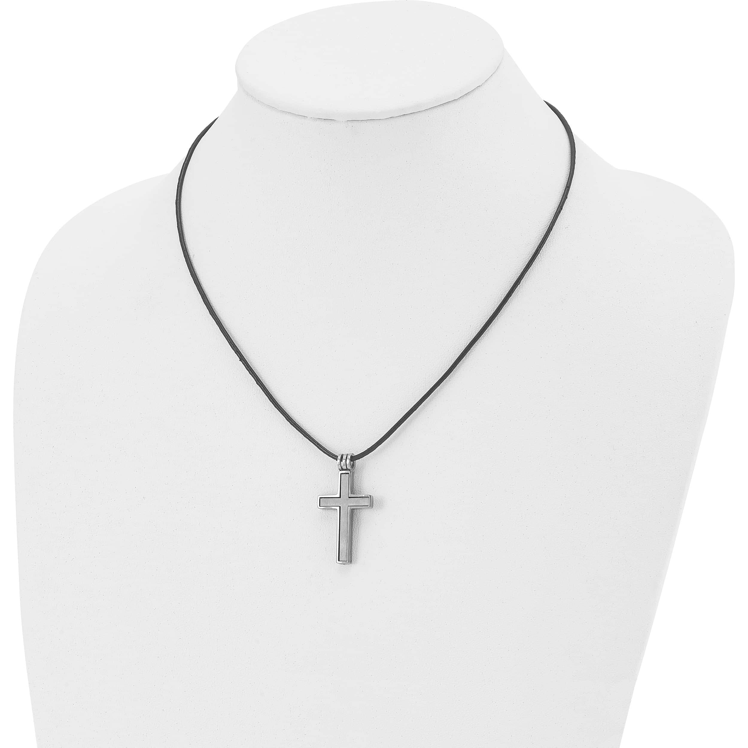 Titanium Leather Cord Cross 18In Necklace (18 X 18) Made In China tbn100-18