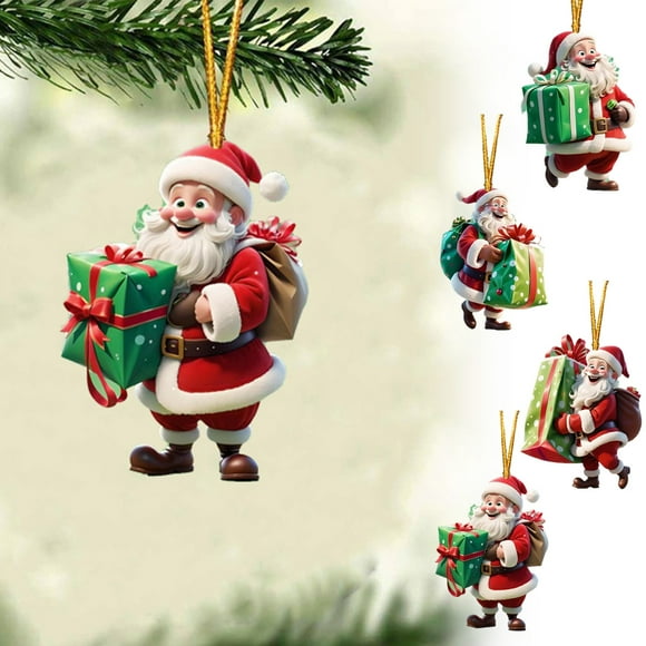 Colgantes navideños | Llaveros de Papá Noel | Adornos para el interior del coche y colgantes para mochilas | Set de 4 piezas para regalos y decoración navideña