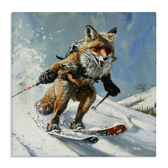 Stupell Industries Skiing Slopes Fox Animals Painting Wrapped Canvas Art Print Wall Art, 17 x 17