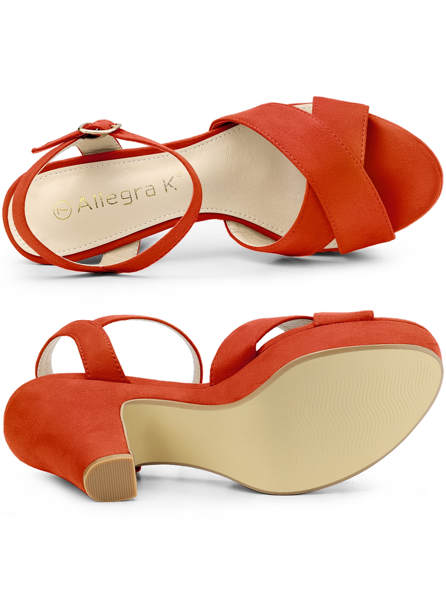 Unique Bargains Women's Platform Chunky Heel Ankle Strap Sandals Orange 9