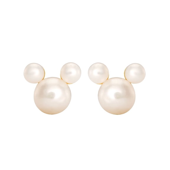 Disney- Women's Mickey Mouse 10kt Gold Freshwater Cultured Pearl Stud Earrings