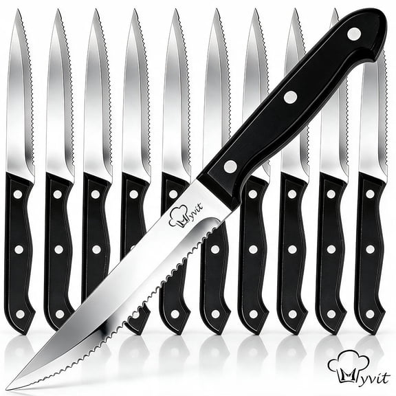 MYVIT Serrated Steak Knife Set,10-Piece Sharp Stainless Steel Serrated Kitchen Knife,Dishwasher Safe Dinner Knife,for Party Restaurant Wedding