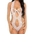 thumbnail image 1 of Gibobby Traje de Uniforme Mujer Deep V Halter Lencería Teddy Body Encaje (Blanco, S), 1 of 4