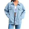 thumbnail image 6 of cocolona Womens Oversized Denim Jacket Long Sleeve Button Down Classic Jean Jacket Loose Fit Trucker Coat, 6 of 7
