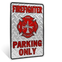 Firefighter Parking Only Embossed Diamond Plate Tin Sign Wall Decor Fireman Gift