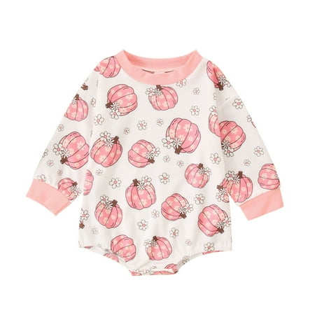 

Baby Girl Gifts Baby Onsies Halloween Onesie Print Pumpkin Pattern Creeper Long-Sleeved Pajamas Pink Clothes