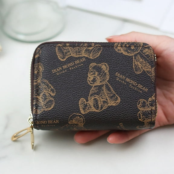 FAIOROI Coffee Affordable PU Faux Leather Wallet - Cute Printed Zipper Closure Compact Everyday Wallet for Women Teens, Small Secure Card Cash Holder,Size Free Size