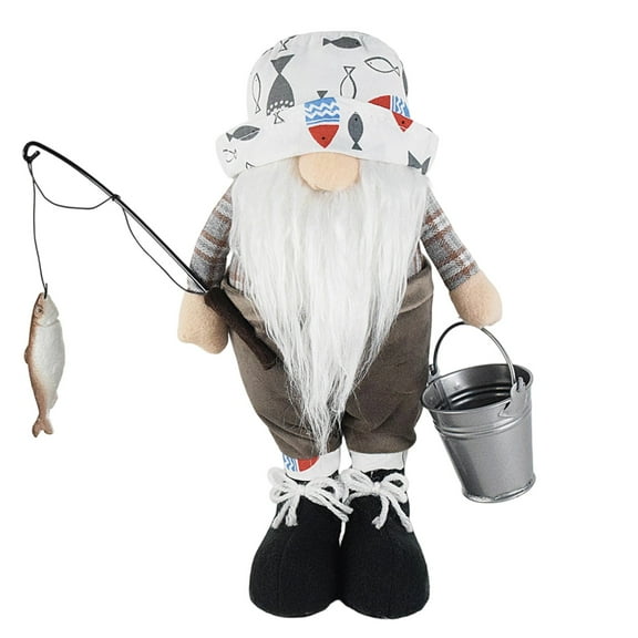 YATAV Plush Gnome Fisherman Christmas Ornament - Santa Claus Holding Fishing Pole with Fish on The Line Christmas gift for Dad or Husband(A)