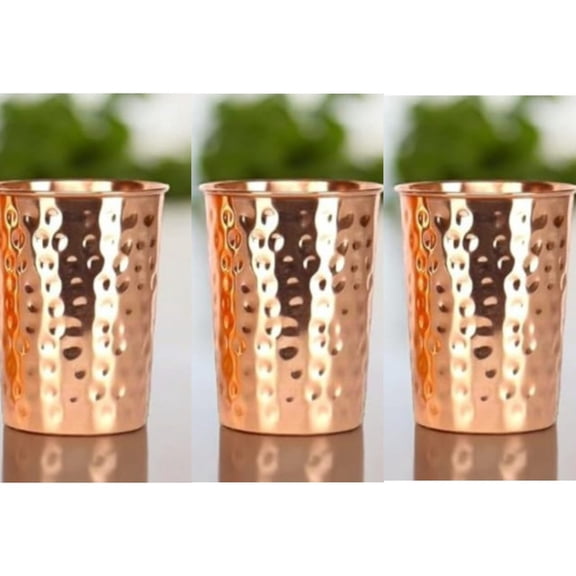 Nirmal Ganga Copper Glass, Diamond Design, 250 ml – Pack of 3