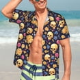 thumbnail image 7 of Vsdgher Skull gold flower Print Men's Hawaiian Shirts Button Down Tropical Holiday Beach Shirts Vacation Clothes,Medium, 7 of 7