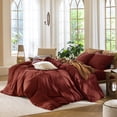 thumbnail image 2 of MooMee Duvet Cover Set Queen 100% Washed Cotton Linen Like Textured Breathable Lightweight 3-Piece (Fired Brick Red, 90"x90"), 2 of 8