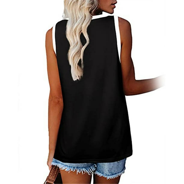 Qarigey Camiseta sin mangas con cuello en V para mujer Camiseta sin mangas de color casual para mujer Camiseta sin mangas con bloque en V Prendas para la parte del cuerpo Negro L Qarigey AP002686-03