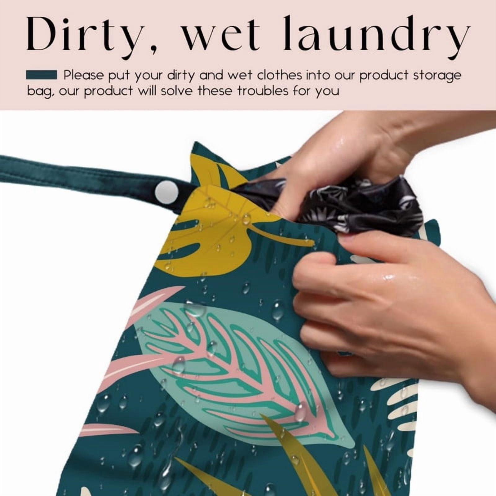 2Pcs Waterproof Wet Dry Bag Reusable Washable Cloth Diaper Swim Nappy, Swimsuit Bag with Hook Pouch 10x13"