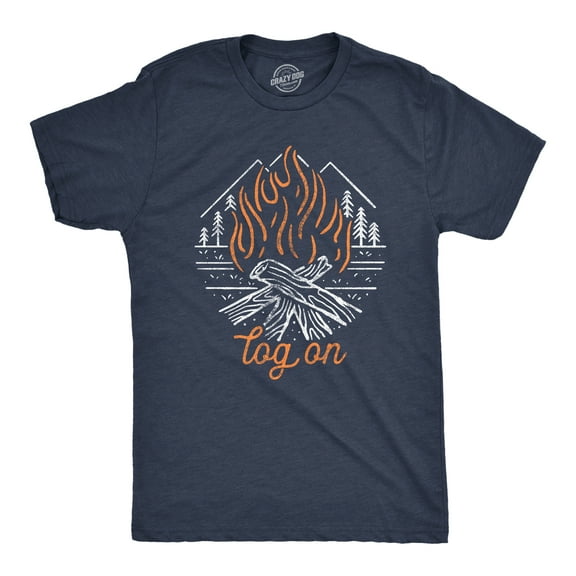 Mens Log On T Shirt Funny Camping Campfire Bonfire Woods Nature Graphic Novelty Tee Graphic Tees
