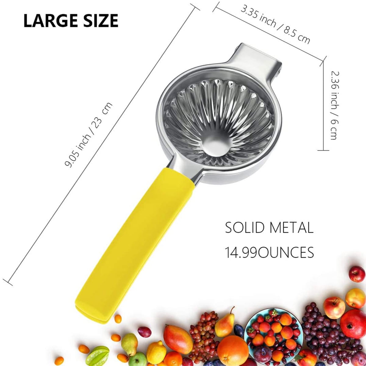 Kepooman 3.54" Handheld Stainless Steel Lemon Squeezer with Non Slip Silicone Handle for Orange Citrus, Yellow Kepooman 3.54" Handheld Stainless Steel Lemon Squeezer with Non Slip Silicone Handle for Orange Citrus, Yellow