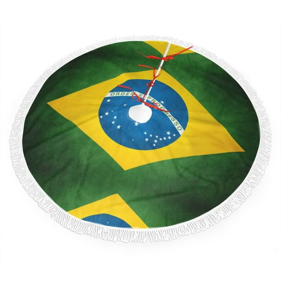 Christmas Tree Skirt Brazilian Flag Xmas Tree Skirt with Tassels Christmas Holiday Decoration 30"