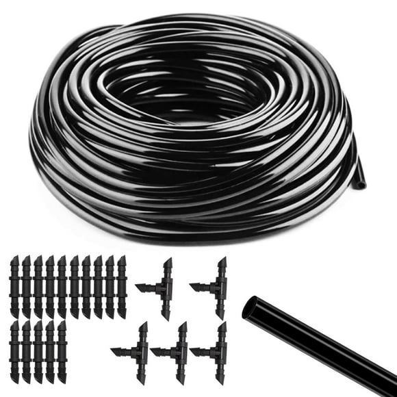 shiyou-Drip Irrigation Tubing, 100 Feet 1/4 Inch Drip Line Irrigation Hose with 20 Pcs Drip Irrigation Parts, Drip Irrigation Kit