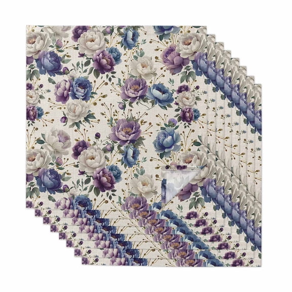 Farmhouse Flowers Cloth Napkins, Botanical Purple Blue Floral Plants Washable and Reusable Dinner Napkins Set of 8, Table Napkin for Kitchen Party Birthday Wedding Hotel Housewarming 20"x20"