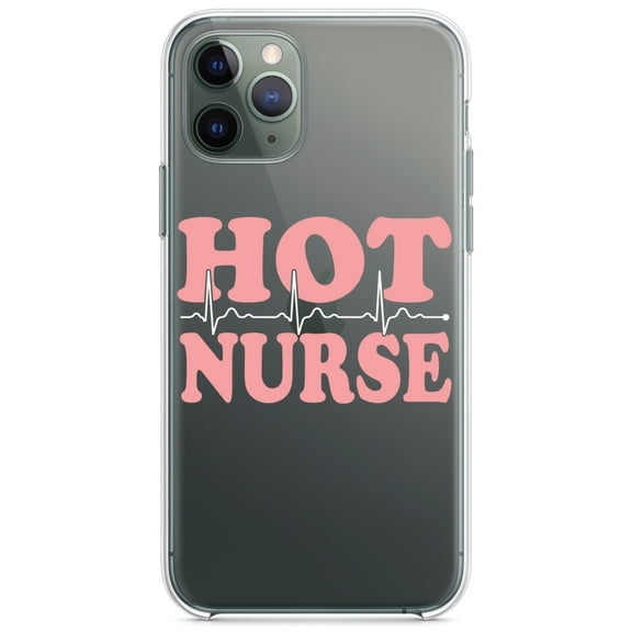 DistinctInk Clear Shockproof Hybrid Case for iPhone 13 Pro MAX (6.7" Screen) - TPU Bumper Acrylic Back Tempered Glass Screen Protector - Hot Nurse