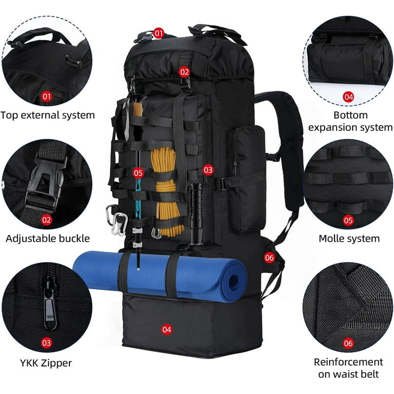 70L/100L Camping Hiking Backpack with Rain Cover, Expandable Large Military Tactical Backpack, Waterproof Molle Racksack Travel Backpacking Daypack for Climbing Trekking (Black) - Walmart.com 70L/100L Camping Hiking Backpack with Rain Cover, Expandable Large Military Tactical Backpack, Waterproof Molle Racksack Travel Backpacking Daypack for Climbing Trekking (Black) - Walmart.com