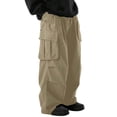 thumbnail image 3 of UVEASISHA Mens Big and Tall Cargo Pants Lightweight Parachute Pants Solid Color Baggy Pants Relaxed Fit Casual Streetwear Trousers with Multi Pockets Khaki 4XL, 3 of 8