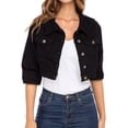 thumbnail image 3 of JuicyTrendz Women’s Cropped Denim Jacket – Button-Down, Long Sleeve, Stylish Cropped Stretch Coat Black L, 3 of 6