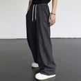 thumbnail image 2 of Nokdvo Men Sweatpants Baggy Lightweight Drawstring Elastic Waist Wide Leg Sweatpants Fall Winter Baggy Casual Long Pants with Pocket,Black M, 2 of 7