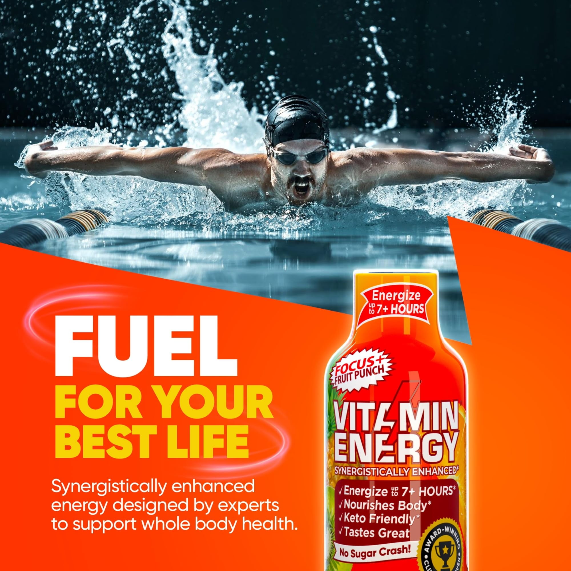 Vitamin Energy Focus+ Extra Strength Shot, Fruit Punch, 24 Pack – 260mg Natural Caffeine, CoQ10 & B-Vitamins, Zero Sugar, 1.93 fl oz