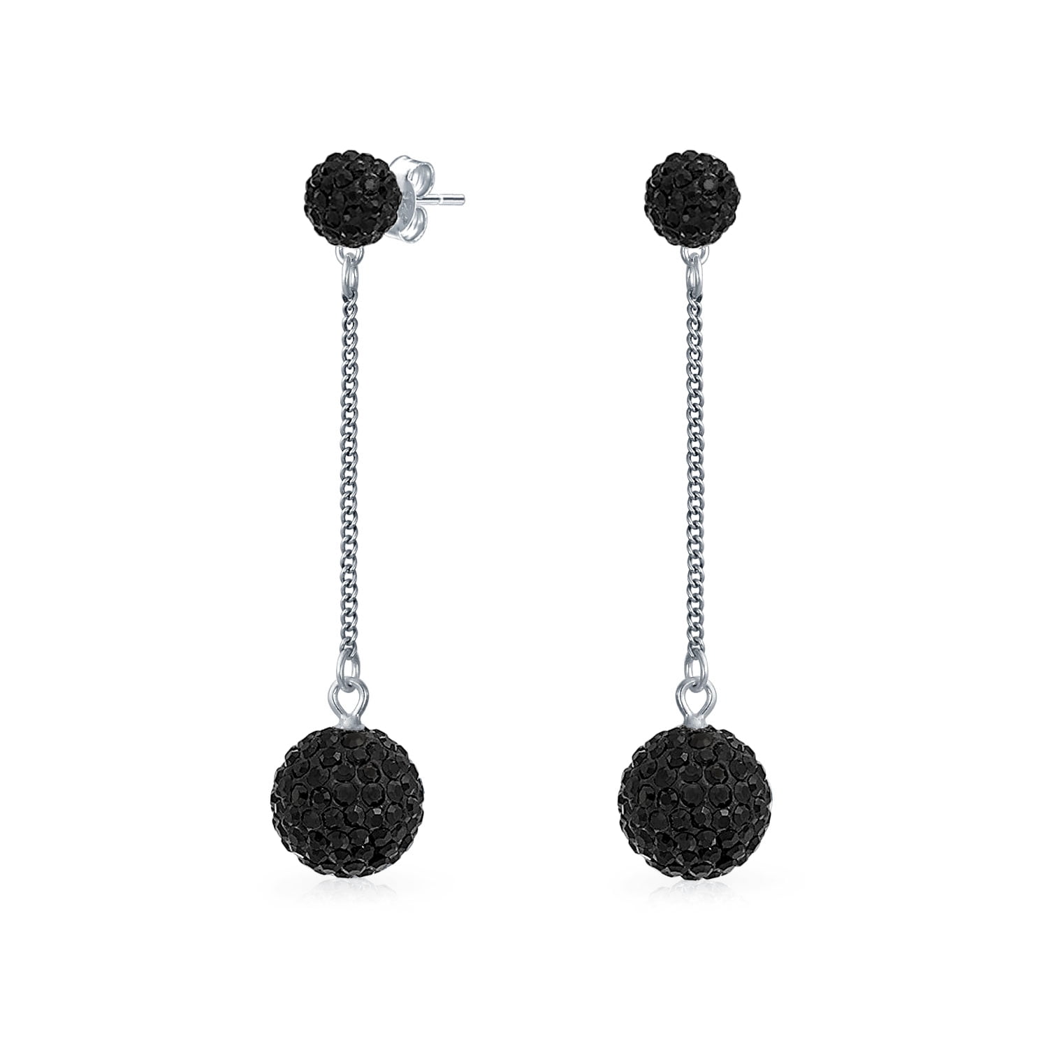 D60 Silvertone Black Crystal Speckled Gray Bead Pierced Earrings 