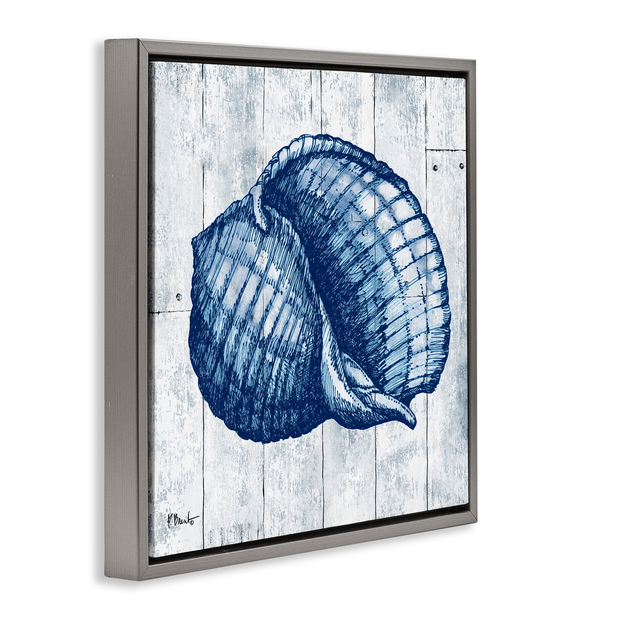 Stupell Industries Coastal Timberland Shell Gray Framed Floater Canvas Wall Art, design by Paul Brent