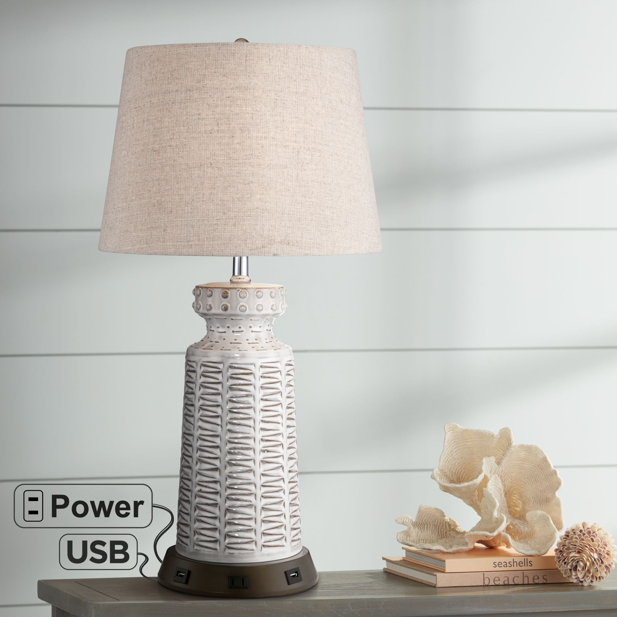 360 Lighting Country Cottage Table Lamp with USB and AC Power Outlet