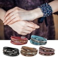 thumbnail image 4 of Leather Wrap Bracelets Leopard Multi-Layer Crystal Beads Cuff Bracelet Fashion Woven String Magnetic Snap Women Black, 4 of 7