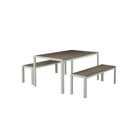 Benzara Straightforwardly Trendy Anodized Aluminum Table And Bench Set In Gray (Set of 3)